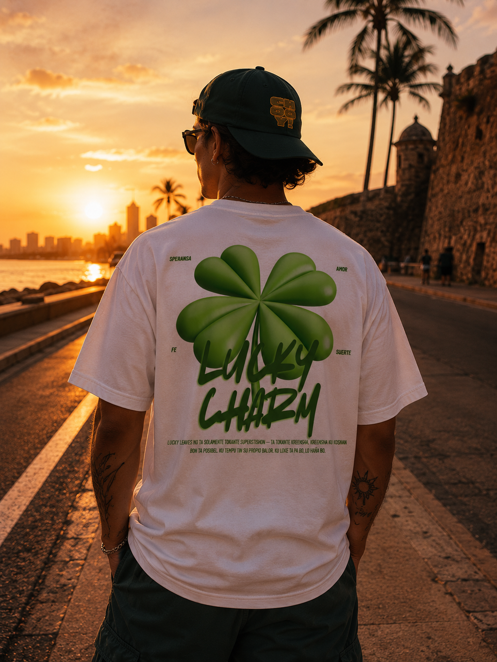 Amuleto de la Suerte - Camiseta Ancha de Cuello Alto
